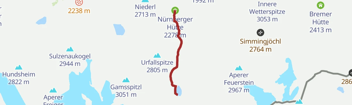 Route map: Nürnberger Hütte - Freigersee